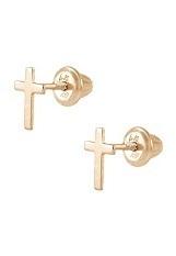 marvelous yellow gold stud baby cross earrings